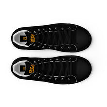 Load image into Gallery viewer, 202.A - Black - Gold/Maroon Text - Men’s High Top Canvas Sneakers
