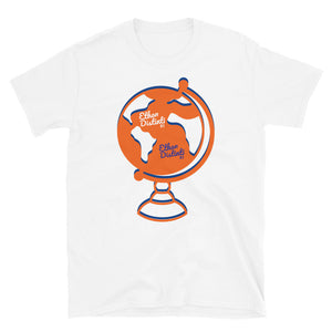 Ethan Globe - White - Orange / Royal Blue Globe - White Text, Royal Blue Text - Short-Sleeve Unisex T-Shirt