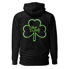 Load image into Gallery viewer, Clover - Black - Kelly Green Text/Clover - Design On Back - Unisex Hoodie *NOTE: This Item &quot;Run Small&quot; Order A Size Up.
