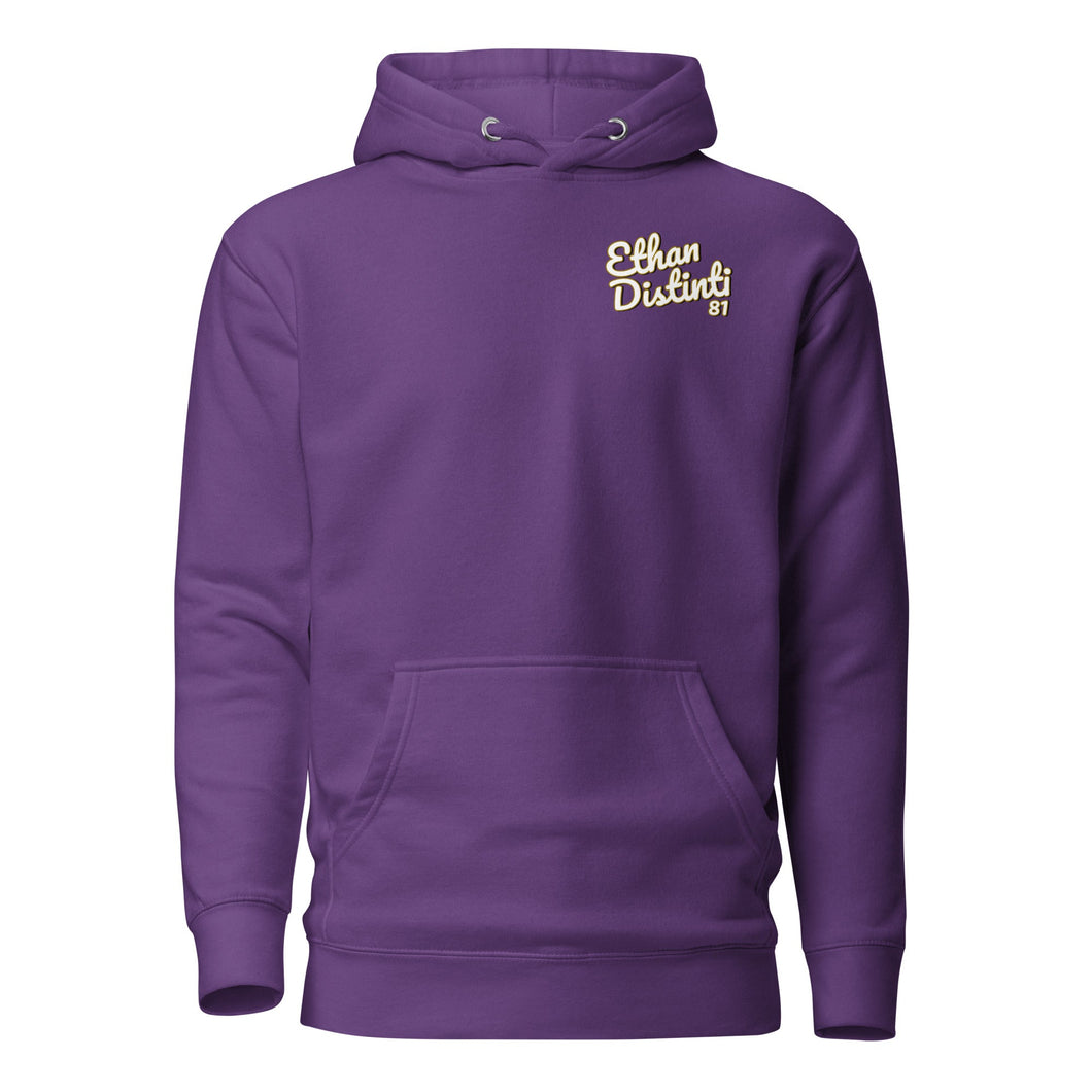410.A - Purple - Small Print - White/Old Gold/Black Text - Design On Front Only - Unisex Hoodie