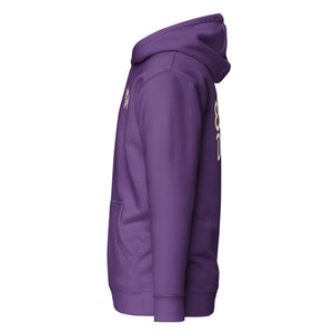 410.A - Purple - White/Old Gold/Black Text - Design On Back/Front - Unisex Hoodie