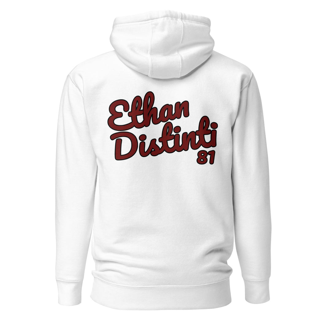 202.B - White - Maroon/Black Text - Design On Back/Front - Unisex Hoodie