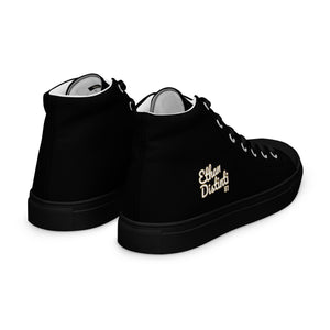 410.B - Black - White/Old Gold/Purple Text - Women’s High Top Canvas Sneakers