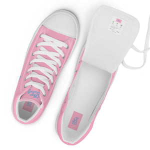 EDW - Pink - Sky Blue Text - Women’s High Top Canvas Sneakers