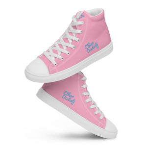 EDW - Pink - Sky Blue Text - Women’s High Top Canvas Sneakers