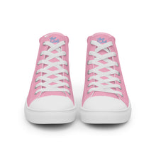 Load image into Gallery viewer, EDW - Pink - Sky Blue Text - Women’s High Top Canvas Sneakers
