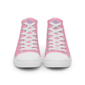 EDW - Pink - Sky Blue Text - Women’s High Top Canvas Sneakers