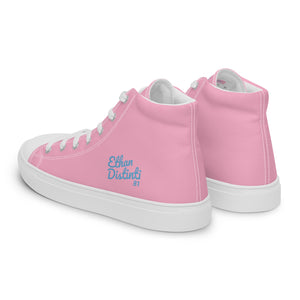 EDW - Pink - Sky Blue Text - Women’s High Top Canvas Sneakers