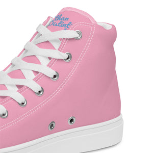 EDW - Pink - Sky Blue Text - Women’s High Top Canvas Sneakers