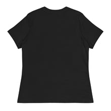 Load image into Gallery viewer, 410.B(W) - Black - BIG PRINT - White/Old Gold/Purple Text - Women&#39;s Relaxed T-Shirt
