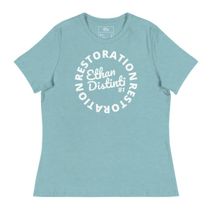 RESTORATION - Coll #1.B  Leaf, Berry, Poppy, Heather Marmalade, Heather Blue Lagoon - Women's Relaxed T-Shirt