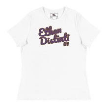 Load image into Gallery viewer, 410.C(W) - White - BIG PRINT - Purple/Old Gold/Black Text - Women&#39;s Relaxed T-Shirt
