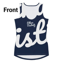 Load image into Gallery viewer, E.D.A REVISION - Navy - Wrap Around With White Stitching, White Text, White Design - Sublimation Cut &amp; Sew Tank Top
