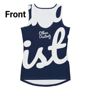 E.D.A REVISION - Navy - Wrap Around With White Stitching, White Text, White Design - Sublimation Cut & Sew Tank Top