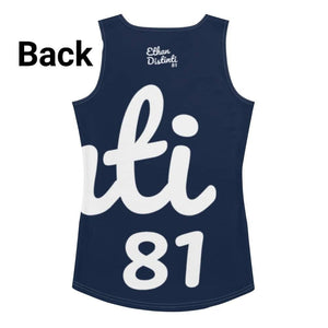 E.D.A REVISION - Navy - Wrap Around With White Stitching, White Text, White Design - Sublimation Cut & Sew Tank Top