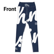 Load image into Gallery viewer, E.D.A REVISION - Navy - Wrap Around With White Stitching, White Text, White Design - Yoga Leggings
