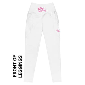 Art 102A - White - Pink Text - Leggings With Side Pockets