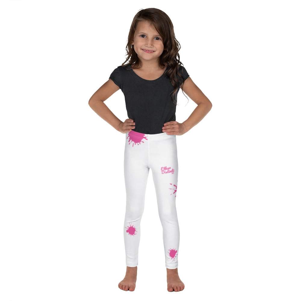 Camia Paint - White - Pink Text/Pink Paint Splashes - Kid's Leggings