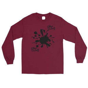 E.D.A Signature Small Print - Paint Splash Coll #5 - Black Text/Paint Splash - Avail In The Colors Of MILITARY GREEN, WHITE, MAROON, ROYAL BLUE, RED - Men's Long Sleeve Shirt
