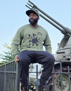E.D.A Signature Small Print - Paint Splash Coll #5 - Black Text/Paint Splash - Avail In The Colors Of MILITARY GREEN, WHITE, MAROON, ROYAL BLUE, RED - Men's Long Sleeve Shirt