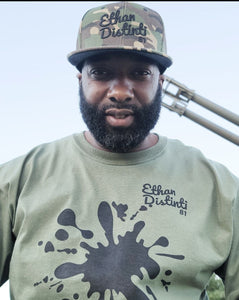 E.D.A Signature Small Print - Paint Splash Coll #5 - Black Text/Paint Splash - Avail In The Colors Of MILITARY GREEN, WHITE, MAROON, ROYAL BLUE, RED - Men's Long Sleeve Shirt