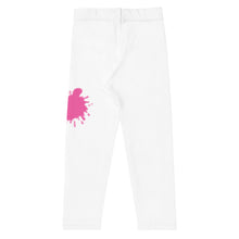 Load image into Gallery viewer, Camia Paint - White - Pink Text/Pink Paint Splashes - Kid&#39;s Leggings
