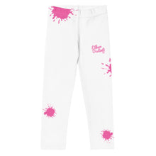 Load image into Gallery viewer, Camia Paint - White - Pink Text/Pink Paint Splashes - Kid&#39;s Leggings
