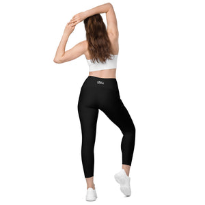 Art 101- Black - White Text - Leggings With SIDE POCKETS