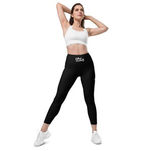 Art 101- Black - White Text - Leggings With SIDE POCKETS