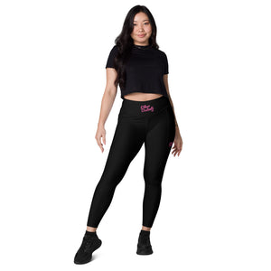 Art 101- Black - Pink Text - Leggings With SIDE POCKETS