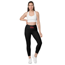 Load image into Gallery viewer, Art 101 - Black - Red Text - Leggings With SIDE POCKETS
