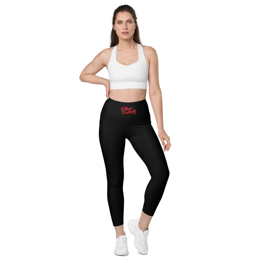 Art 101 - Black - Red Text - Leggings With SIDE POCKETS