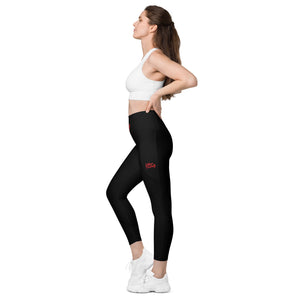 Art 101 - Black - Red Text - Leggings With SIDE POCKETS