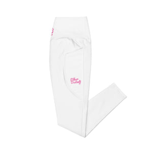 Art 102A - White - Pink Text - Leggings With Side Pockets