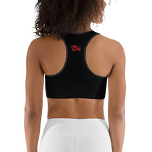 Load image into Gallery viewer, Art 101 - Black - Red Text, With Black Piping - Sports bra
