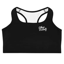 Load image into Gallery viewer, Art 101 - Black - White Text - Black Piping - Sports bra
