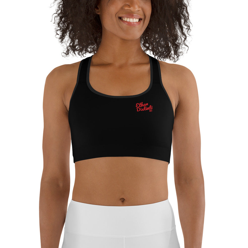 Art 101 - Black - Red Text, With Black Piping - Sports bra