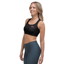 Load image into Gallery viewer, Art 101 - Black - Pink Text, With Black Piping - Sports bra
