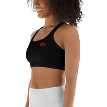 Load image into Gallery viewer, Art 101 - Black - Red Text, With Black Piping - Sports bra

