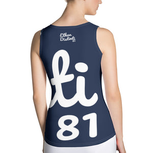 E.D.A REVISION - Navy - Wrap Around With White Stitching, White Text, White Design - Sublimation Cut & Sew Tank Top