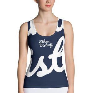 E.D.A REVISION - Navy - Wrap Around With White Stitching, White Text, White Design - Sublimation Cut & Sew Tank Top