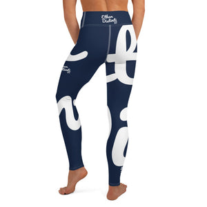 E.D.A REVISION - Navy - Wrap Around With White Stitching, White Text, White Design - Yoga Leggings