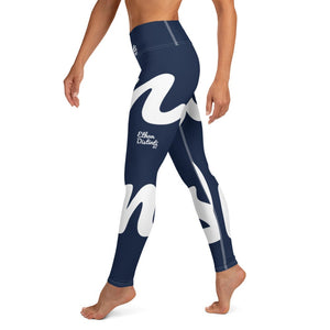 E.D.A REVISION - Navy - Wrap Around With White Stitching, White Text, White Design - Yoga Leggings