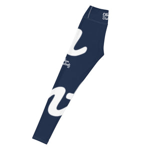 E.D.A REVISION - Navy - Wrap Around With White Stitching, White Text, White Design - Yoga Leggings