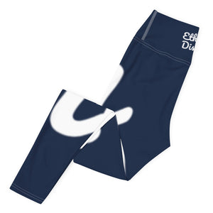 E.D.A REVISION - Navy - Wrap Around With White Stitching, White Text, White Design - Yoga Leggings