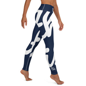 E.D.A REVISION - Navy - Wrap Around With White Stitching, White Text, White Design - Yoga Leggings