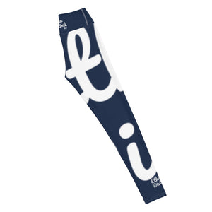 E.D.A REVISION - Navy - Wrap Around With White Stitching, White Text, White Design - Yoga Leggings