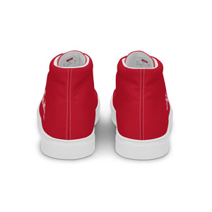 EDM - Red - White Text - Men’s High Top Canvas Sneakers