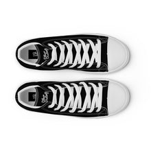 Load image into Gallery viewer, EDM - Black - White Text - Men’s High Top Canvas Sneakers
