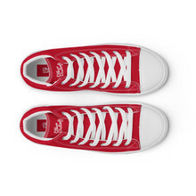 Load image into Gallery viewer, EDM - Red - White Text - Men’s High Top Canvas Sneakers
